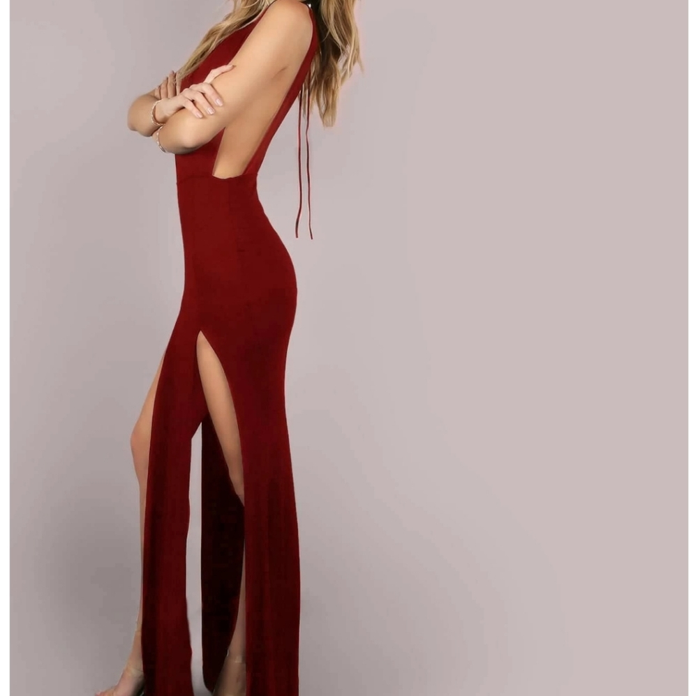 Sold! SHEIN Mesh Back Large Slit Maxi Dress NWOT - Picture 4 of 8